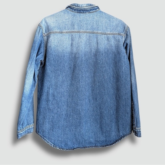 Mavi Blue Denim Shirt Jacket with Pink & Green Floral Embroidery - Picture 9 of 9